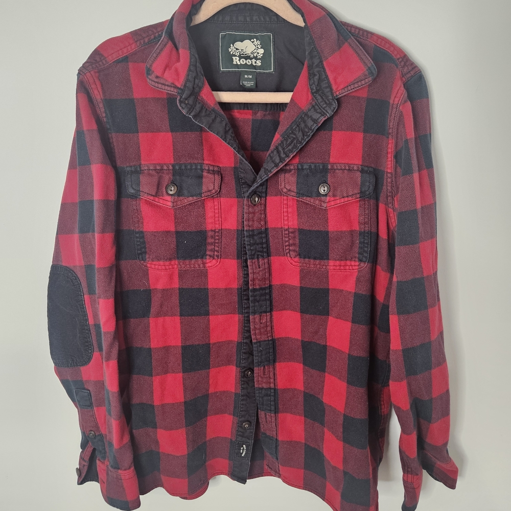 Roots Men's Red and Black Plaid Shirt